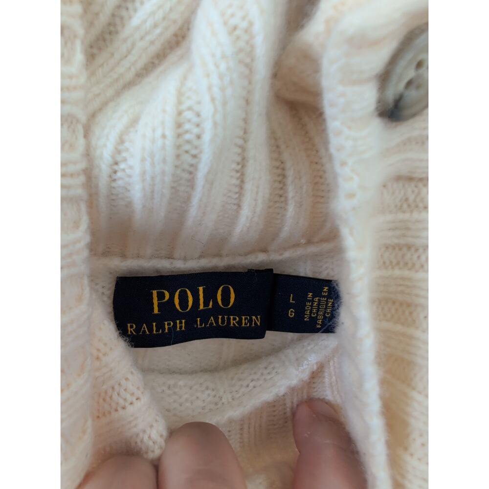 Polo Ralph Lauren Wool Cashmere Cream Cable Knit Turtleneck Sweater size Large - Picture 5 of 7